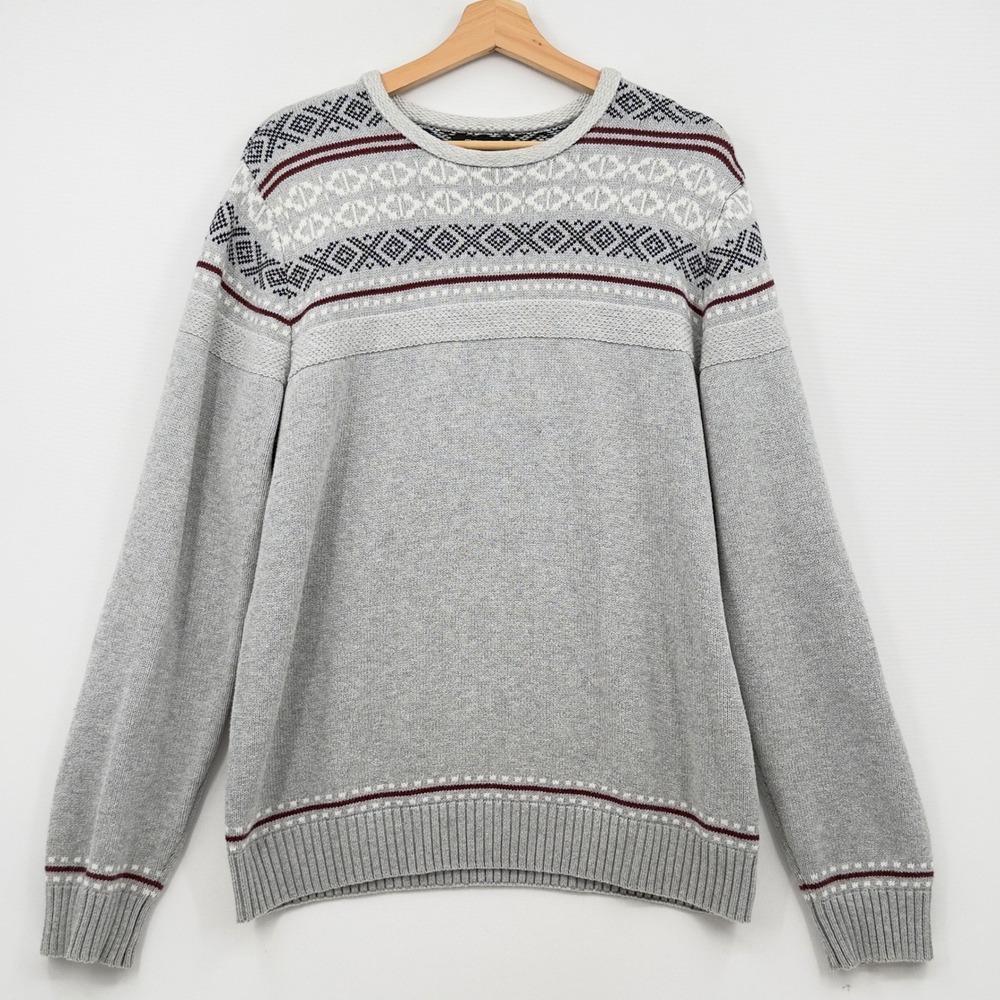 Cedarwood State Fair Isle Sweater Men Large Grey Nordic Ski Cabin Holiday Preppy